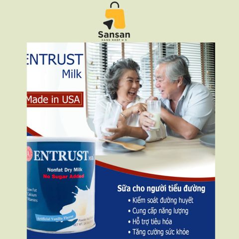 Sữa Tiểu Đường Entrust Mỹ Vị Vanila 400g - Dinh Dưỡng Tốt Cho Người Tiểu Đường, Ăn Kiêng, Hương Vị Ngon Miệng