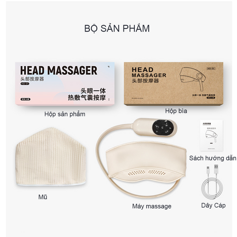 Mũ Massage Đầu và Mắt HD-01 - Công Nghệ Massage 3D Tích Hợp Chườm Ấm, Giảm Đau, Thư Giãn Hiệu Quả