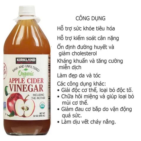 Giấm Táo Hữu Cơ Nguyên Chất Kirkland Signature 946ml - Lợi Ích Tiêu Hóa, Kiểm Soát Cân Nặng, Chăm Sóc Da Tóc - Sản Phẩm Sức Khỏe Mỹ