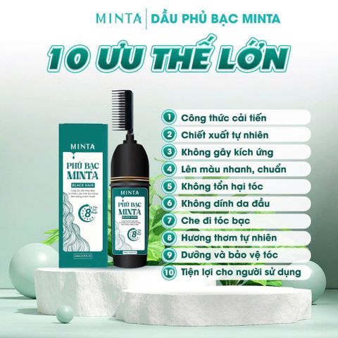 Dầu Gội Phủ Bạc Minta 200ml - Che Phủ Tóc Bạc Nhanh Chóng Sau 8 Phút, An Toàn Cho Da Đầu Nhạy Cảm, Màu Đen Tự Nhiên
