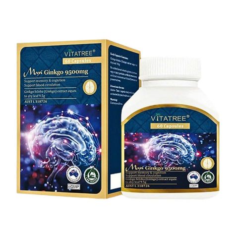 Viên uống Vitatree Maxi Ginkgo 9500mg - Hỗ trợ tuần hoàn não, tăng cường trí nhớ và chức năng nhận thức, 60 viên