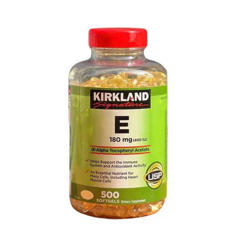 Viên uống Vitamin E Kirkland 180mg (500 viên) - Bổ sung chống oxy hóa, hỗ trợ miễn dịch và sức khỏe da, tóc từ Mỹ