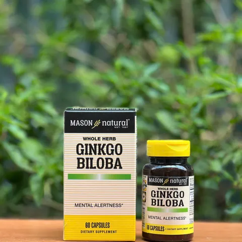Viên Uống Bổ Não Mason Natural Ginkgo Biloba 60 Viên - Hỗ Trợ Tăng Cường Trí Nhớ, Minh Mẫn và Tuần Hoàn Máu Tốt
