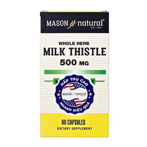 Viên uống Hỗ trợ Thải độc Gan Mason Natural Milk Thistle 500mg - Bảo vệ và Tăng cường Chức năng Gan, 60 Viên