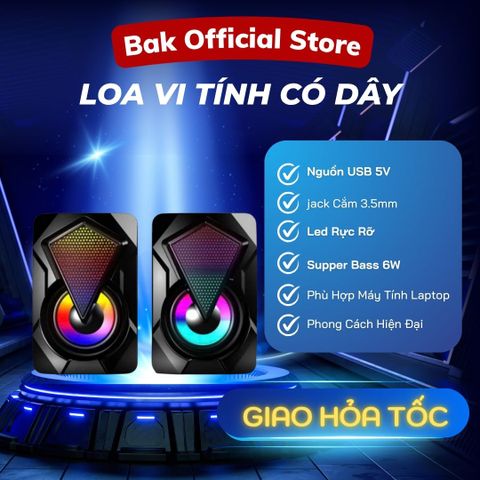 Loa Mini Máy Tính Laptop LED RGB 2.0 BAK E-1046 - Âm Thanh Chất Lượng Cao, Giá Tốt cho Thiết Bị USB và 3.5mm