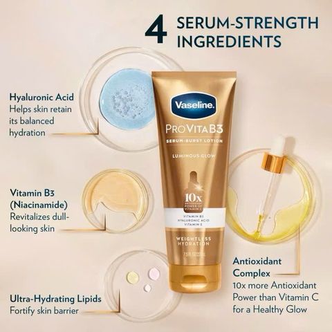 Lotion Làm Sáng Da Vaseline Pro Vita B3 Serum-Burst 222ml - Dưỡng Ẩm & Chống Lão Hóa, Da Sáng Khỏe, Giúp Cân Bằng độ Ẩm