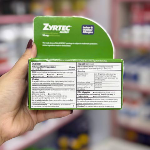 Zyrtec Allergy 10mg - Hỗ trợ giảm dị ứng, hắt hơi, sổ mũi - 60 viên điều trị hiệu quả trong 24 giờ