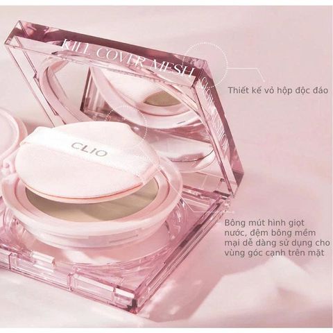 Phấn Nước Cushion Clio Kill Cover Mesh Glow SPF50+ PA++++ - Che Phủ Hoàn Hảo, Dưỡng Ẩm Da Tươi Sáng, Tặng Kèm Lõi 15g