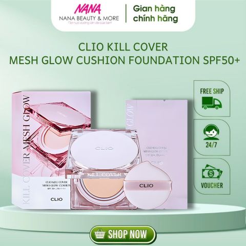Phấn Nước Cushion Clio Kill Cover Mesh Glow SPF50+ PA++++ - Che Phủ Hoàn Hảo, Dưỡng Ẩm Da Tươi Sáng, Tặng Kèm Lõi 15g