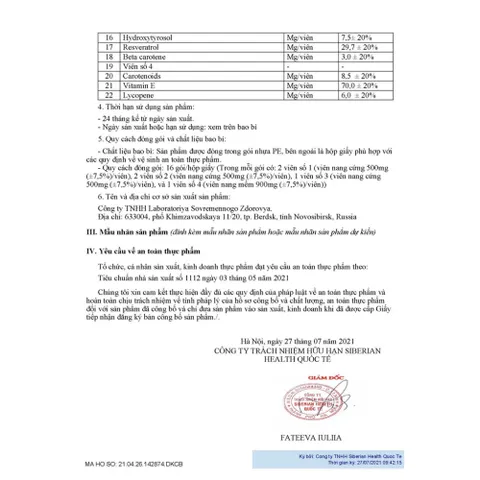 Siêu Thải Độc - Thực Phẩm Bảo Vệ Sức Khỏe Siberian Super Natural Nutrition Detox Pro.Active - Hỗ Trợ Tiêu Hóa 16 Túi 6 Viên