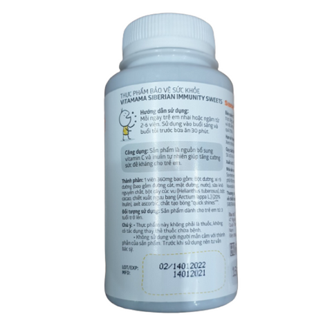 Viên ngậm bổ sung sức đề kháng VitaMama Siberian - 400 viên Vitamin C và Inulin tự nhiên cho trẻ em từ 3 tuổi trở lên