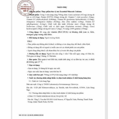 Thực phẩm bảo vệ sức khỏe Essential Minerals Calcium - Bổ sung Canxi & Vitamin D3 - 60 viên - Tăng cường sức khỏe xương và răng