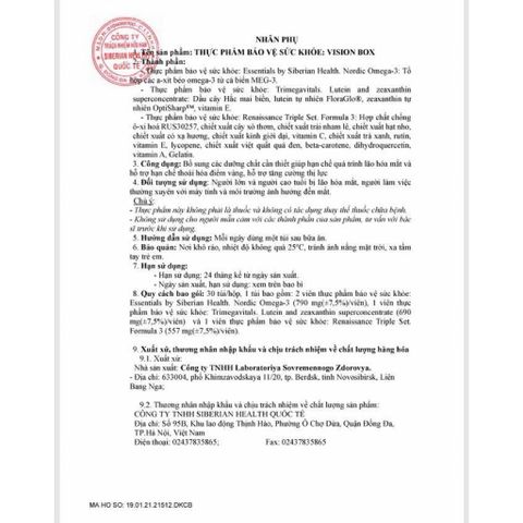 Thực phẩm bảo vệ sức khỏe Vision Box - Bổ mắt tự nhiên với Omega-3, hỗ trợ tăng cường thị lực - 30 túi, hàng chính hãng