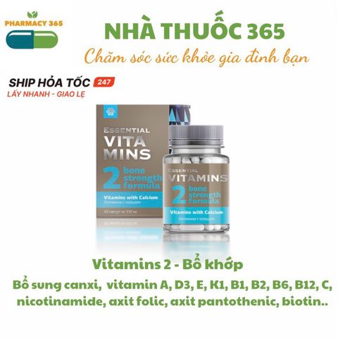 Vitamin 2 Hỗ Trợ Xương - Thực Phẩm Bảo Vệ Sức Khỏe Với Canxi Và Vitamin D - 60 Viên Bổ Sung Dinh Dưỡng Khỏe Mạnh