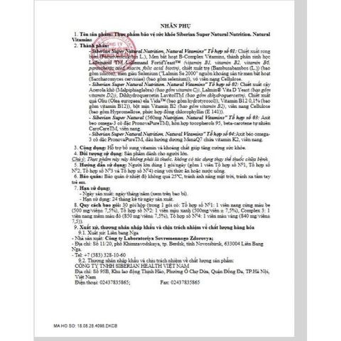 Siêu Vitamin Siberi - Vitamin Tổng Hợp Từ Thiên Nhiên Giúp Tăng Cường Sức Đề Kháng và Cải Thiện Sức Khỏe Tổng Thể