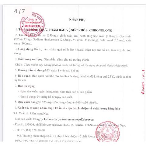 Thực phẩm bảo vệ sức khỏe Chronolong - Cân bằng nội tiết tố nữ, làm đẹp da tóc móng - 30 viên, hàng chính hãng Nga