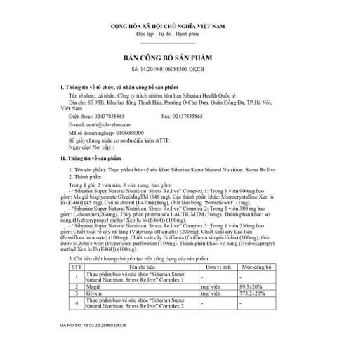 Thực phẩm bảo vệ sức khỏe Siberian Super Natural Nutrition - Hỗ trợ não, giảm stress, cải thiện giấc ngủ - 20 gói 2 viên/3 viên