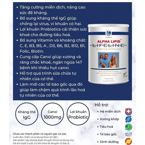 Sữa Non Alpha Lipid Lifeline 450g Nhập Khẩu Chính Hãng New Zealand - Tăng Cường Miễn Dịch và Sức Khỏe Cho Trẻ Em và Người Lớn
