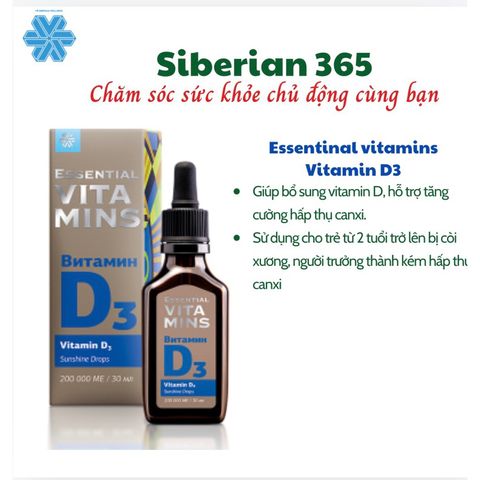 Vitamin D3 Essential - Tăng Cường Hệ Miễn Dịch, Hỗ Trợ Xương Khớp, 30ml, Thực Phẩm Bảo Vệ Sức Khỏe, Dành Cho Cả Gia Đình