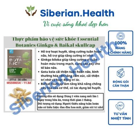 Thực phẩm bổ não Essential Botanics Ginkgo & Baikal Skullcap - Tăng cường trí nhớ - 30 viên, Hỗ trợ cải thiện tuần hoàn não