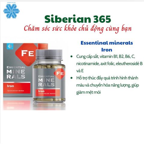 Viên uống sắt hữu cơ Essential Minerals Iron - Giảm mệt mỏi, hỗ trợ chuyển hóa năng lượng - Hàng chính hãng Siberian Wellness