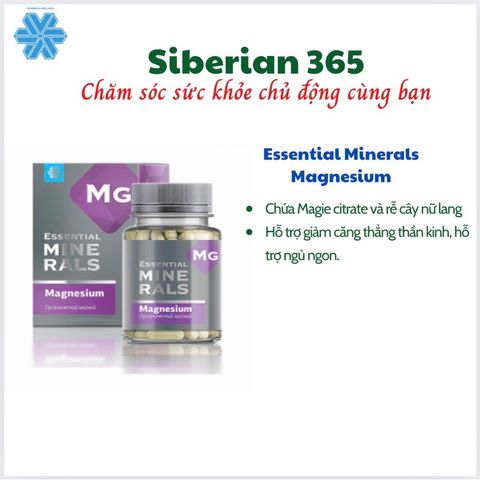 Viên uống Magnesium Siberian Essential Minerals 60 viên hỗ trợ giấc ngủ ngon, giảm căng thẳng – chất lượng cao từ Liên Bang Nga