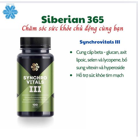 Viên uống hỗ trợ tim mạch Syn 3 - Thực phẩm bảo vệ sức khỏe Synchrovitals III, bổ sung Beta-glucan, axit lipoic, selen, lycopene - 100 viên