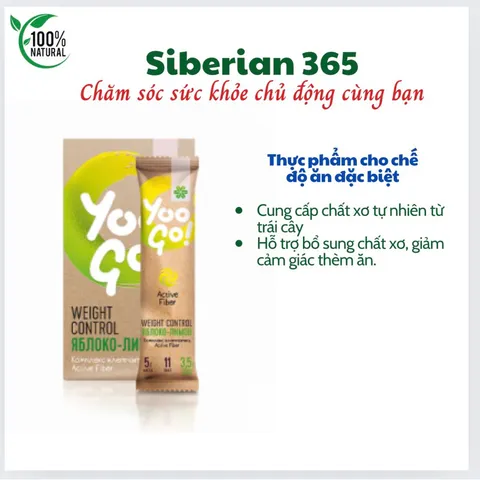 YOO GO Thức Uống Kiểm Soát Cân Nặng Táo Chanh - 14 Gói Chất Xơ Hỗ Trợ Giảm Cảm Giác Thèm Ăn, Hương Vị Thơm Ngon