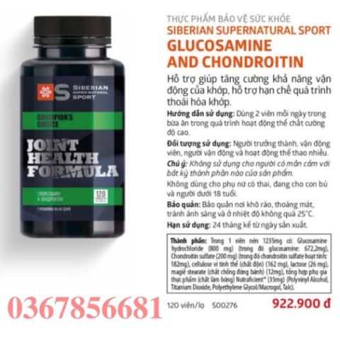 Glucosamine và Chondroitin Siberian Supernatural Sport - 120 Viên Ngừa Đau Khớp, Hỗ Trợ Sức Khỏe Xương Khớp