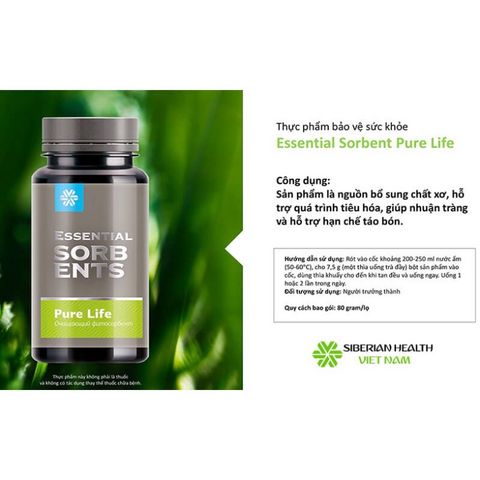 Thực phẩm hỗ trợ tiêu hóa Essential Sorbents Pure Life 80g - Giúp nhuận tràng, hạn chế táo bón, chất xơ tự nhiên từ Rosa majalis và Guar gum
