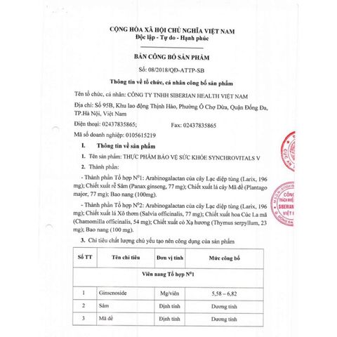Thực Phẩm Chức Năng Synchrovitals V Siberian - Hỗ Trợ Hô Hấp Từ Thiên Nhiên, 60 Viên, Tăng Cường Sức Khỏe
