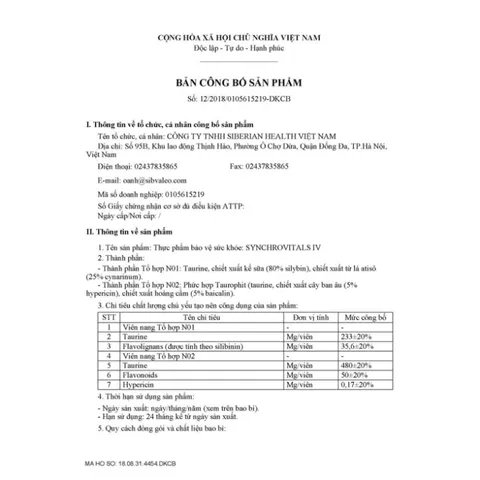Thực phẩm bảo vệ sức khỏe hỗ trợ gan Synchrovitals IV Siberian Wellness - 60 viên, chiết xuất thảo mộc tự nhiên, hạn sử dụng T2/2026