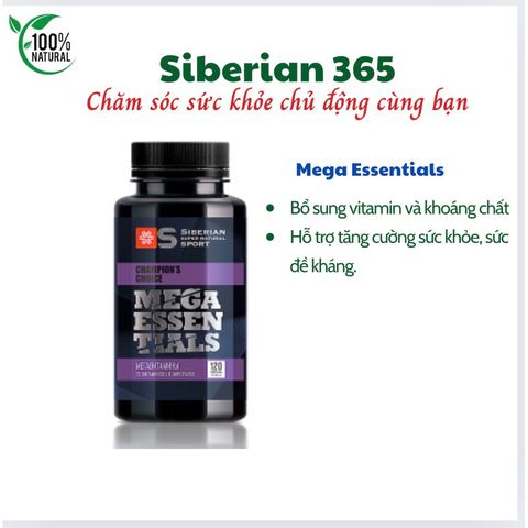 [Mega essential thể thao] Siberian Super Natural Sport Mega Essentials – 120 viên – Date T5/2026