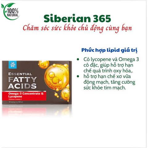 Thực phẩm chức năng hỗ trợ tim mạch Essential Fatty Acids Omega-3 & Lycopene - 30 viên/hộp - Giảm ôxy hóa, bảo vệ sức khỏe tim mạch
