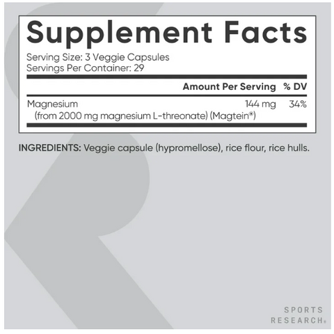 Viên uống bổ sung Magie Sports Research 135 viên- Magtein Magnesium L-Threonate, hàng Mỹ
