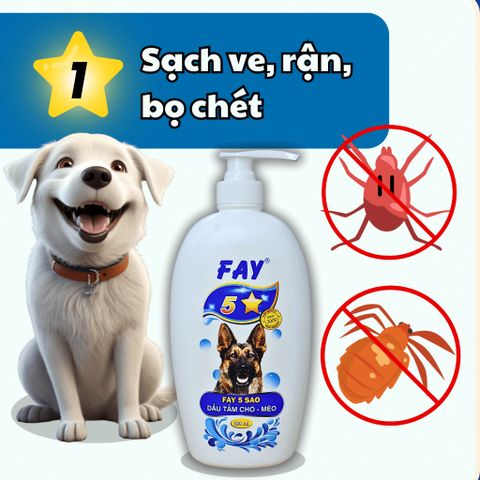 Dầu Tắm Chó Mèo FAY - Sạch Ve Rận, Khử Mùi, Chăm Sóc Da Lông - 5 Tính Năng Duy Nhất cho Thú Cưng Yêu Thích