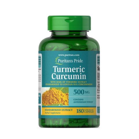 Viên Uống Puritan's Pride Turmeric Curcumin 500mg - Hỗ Trợ Khớp, Tiêu Hóa, Miễn Dịch Từ Nghệ, 180 Viên