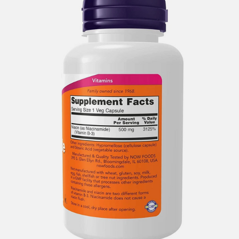 NOW Niacinamide 500mg 100 viên – Bổ sung vitamin B3 giúp tăng năng lượng và nuôi dưỡng làn da khỏe mạnh