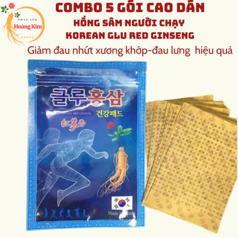 {HỎA TỐC}Combo 5 gói cao dán hồng sâm người chạy xanh Korean Glu Red Ginseng Hàn Quốc bịch 20 miếng