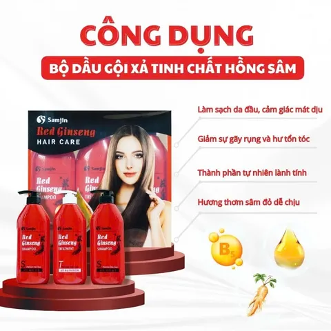 Bộ ba dầu gội xả tinh chất hồng sâm Samjin Hàn Quốc giảm gãy rụng phục hồi tóc