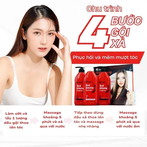 Bộ ba dầu gội xả tinh chất hồng sâm Samjin Hàn Quốc giảm gãy rụng phục hồi tóc