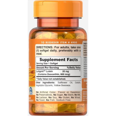 Viên uống bổ mắt Lutein 20mg Puritan's Pride - Giảm nhức mỏi mắt, Tăng cường thị lực, Bảo vệ sức khỏe đôi mắt
