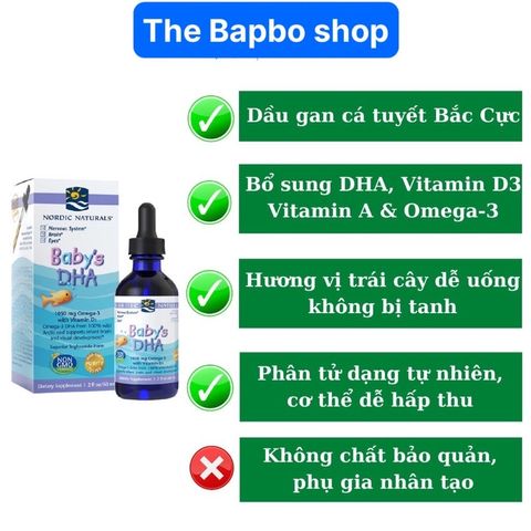 Siro DHA Baby Nordic 60ml - Bổ sung Omega-3, DHA và Vitamin D cho trẻ - Hỗ trợ phát triển trí não và thị giác cho bé từ 3 tháng đến 5 tuổi