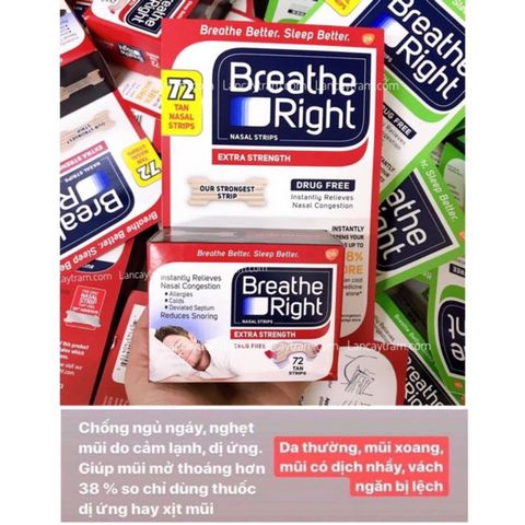 Hộp 72 Miếng Dán Chống Ngáy Breathe Right - Giảm Nghẹt Mũi, Giúp Ngủ Ngon, Cho Da Nhạy Cảm & Thường