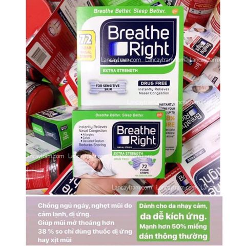 Hộp 72 Miếng Dán Chống Ngáy Breathe Right - Giảm Nghẹt Mũi, Giúp Ngủ Ngon, Cho Da Nhạy Cảm & Thường