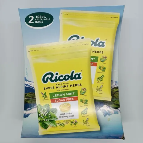 Kẹo Ngậm Ho Không Đường Ricola Lemon Mint - Hỗ Trợ Thông Mát Cổ Họng, 105 Viên Thảo Mộc Tự Nhiên