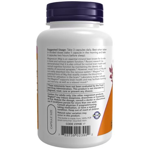 Viên uống Magie L-Threonate Now Magtein - Bổ não, cải thiện trí nhớ, giảm stress và mất ngủ - 90 viên