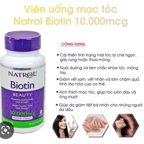 Viên Uống Mọc Tóc, Ngăn Rụng Tóc Natrol Biotin 10.000mcg của Mỹ