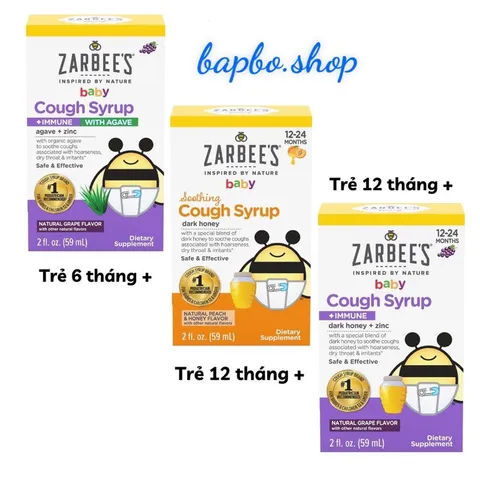 Siro Mỹ Zarbee's ho ong tiêu đờm tăng đề kháng + kẽm Zinc Zarbee's Baby Cough Syrup cho trẻ từ sơ sinh 59ml
