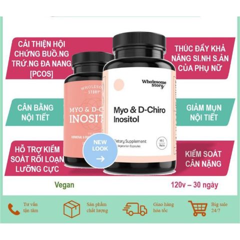 Viên uống Myo & D - Chiro Inositol 120 viên, hỗ trợ cân bằng nội tiết tố và chức năng buồng trứng cho phụ nữ